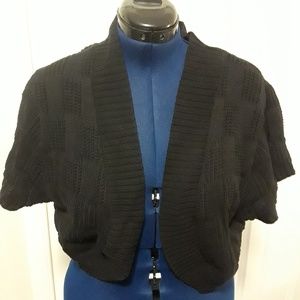 Cropped Black Knit Cardigan w/Lace Back-2X
